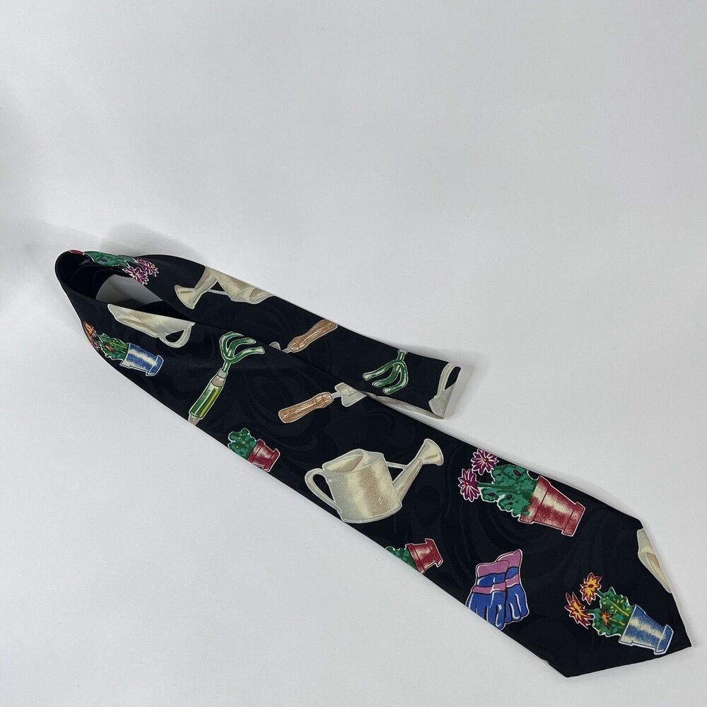 Gardening Mens Necktie Flower Garden Novelty Gardener Gift Black Neck Tie